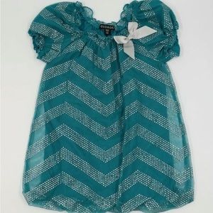 Girls Teal Silver Glitter Short Sleeve Tunic Top Dress Size XS 4/5